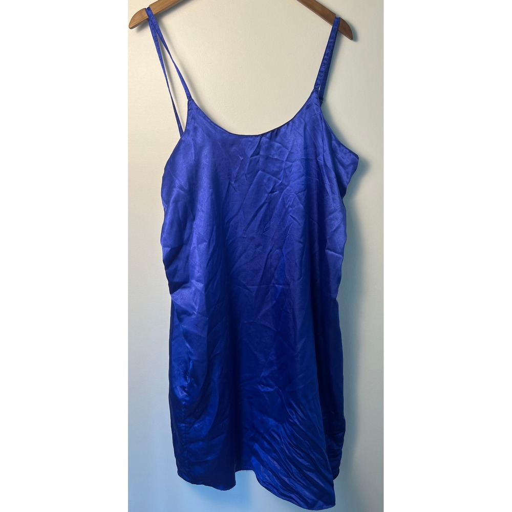 Ashro Slip Dress‎ Wm LG Blue Satin Adjustable Spaghetti Strap Chemise Night Slip
